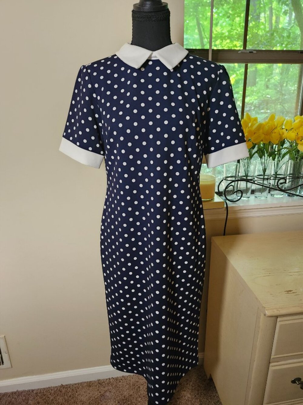 Shelby Palmer Polka Dot Shift Dress Size 10 Navy and White Retro MOD Cottagecore